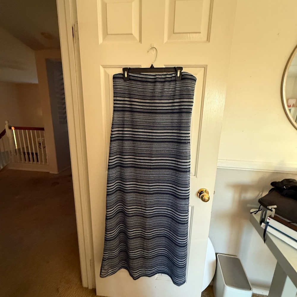 Striped Blue strapless dress/swim cover - Women's Navy and White